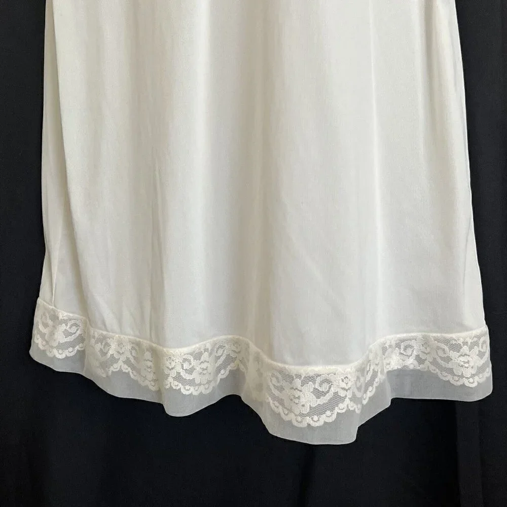 Vintage Henson Kickernick Ivory Nylon Lace Slip Midi Dress S Nightgown Bride